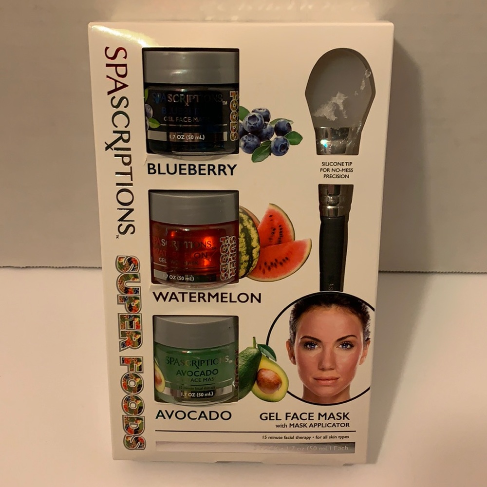 Spascriptions Super Foods Gel Face Masks with Mask Applicator. 15 min facial